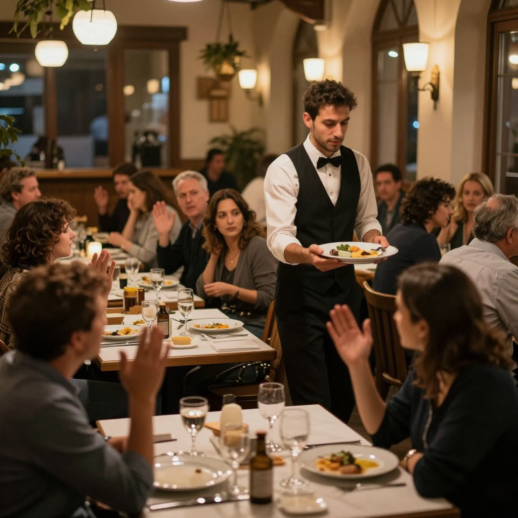 Kellner im Stress – Gäste wollen gleichzeitig bestellen