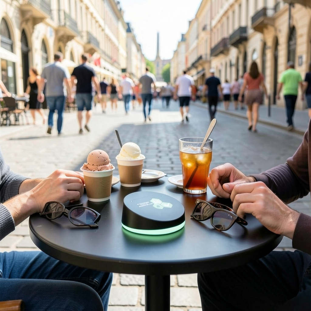 Promenade mit OrdiBee auf kleinem Bistrotisch